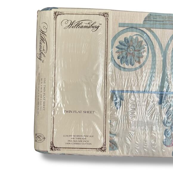 Williamsburg Virginia Damask Twin Flat Sheet NIP Luxury Percale 200 TC USA - Picture 2 of 7